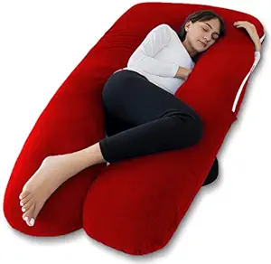 Angel Mommy Full Body Pregnancy Pillow - U Shaped Pillow/Body Pillow/Lumbar Pillow/Maternity Pillow with 100% Cotton Zippered Cover for Pregnant Women - Red