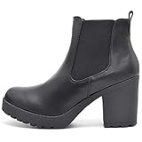  FLY 4 Chelsea Boots Plateau Stiefeletten in vielen Farben und Mustern (38 EU, Schwarz PU Zip)