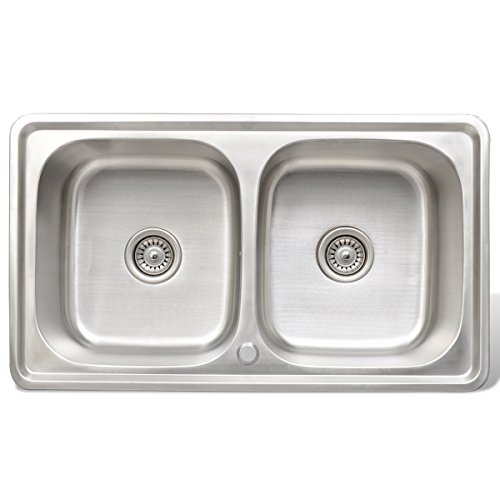 vidaXL Küchenspüle Einbauspüle Waschbecken Doppelbecken Edelstahl Spülbecken 2 Becken - 5