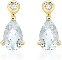 Carissima Gold - Boucles d'oreilles pendantes - Femme - Or jaune (9 cts) 0.6 Gr - Aigue Marine - Diamant