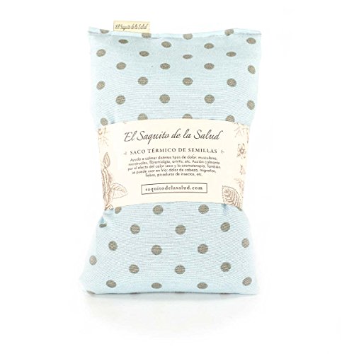 Saco Térmico de Semillas aroma Lavanda, Azahar o Romero tejido Azul Lunares (Lavanda, 50 cm)