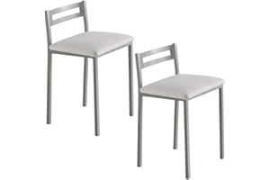MOMMA HOME MOMMAHOME® Taburetes de Cocina - Pack 2 Taburetes de Cocina, Banquetas, Taburete Bar, Material Metal/Ecopiel, MOLI, Medidas 34x34x65cm (Blanco y Plata)