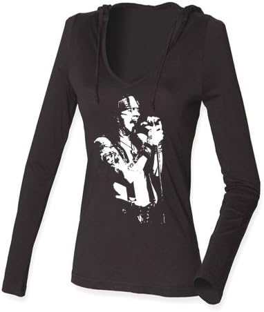 Axl Rose PRINTED ON LADIES FITTED HOODED T-SHIRT (SMALL (UK SIZE 8/10), BLACK)