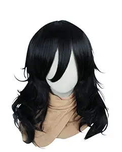 X-Black: Cosplaza Cosplay Wigs Mid-Length Curly Black Male Men Hero Tutor Anime Comic Cons Costume Hairs