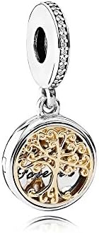 Stone BeadsStonebeads Family Tree Silver Pandent Charm with Gold Plated and Clear Cubic Zirconia (Silver (Two Tone)