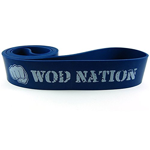 Bandas de Resistencia Goma de Ejercicios Cinta Elástica WOD Nation | Banda Azul de 30 a 80 kg de Resistencia (65-175 lbs) | Perfectas para Pull Ups, Dominadas Asistidas, Muscle Ups, Chin Ups Asistidas, Trabajo de Movilidad y Fondos en Anillas en Entrenamiento de CrossFit