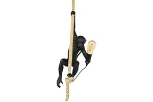 B·LED BARCELONA LED BarcelonaLED Lampada a Sospensione da Soffitto Mono Nera in Resina con Corda di Canapa Naturale e Attacco E27 per Sala da Pranzo Soggiorno Camera da Letto Interna