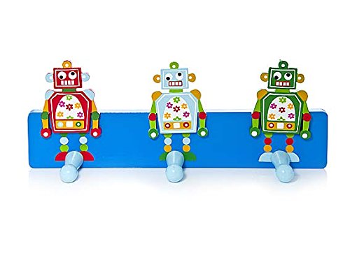 Children's Blue Robot Themed Coat Hooks Wall Hooks for Boys Nursery or Bedroom