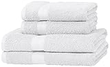AmazonBasics Lot de 2 draps de bain et 2 serviettes de bain résistants à la décoloration Blanc (Forever)
