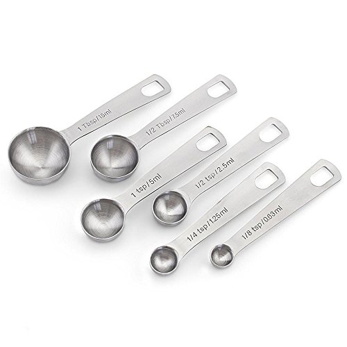 Edelstahl Messlöffel, KOBWA Messlöffel Set aus 18/8 Edelstahl zum Messen von flüssigen und trockenen Zutaten, großer Helfer für Zuhause Kochen und Backen-Kommen Sie mit 6 verschiedenen Größen - 5