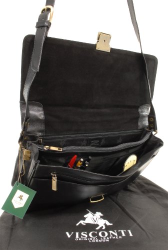 Visconti Schwarz Leder Aktentasche / Umhängetasche A4 (18074) – Größe: B: 40 H: 27 T: 11 cm - 4