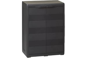 vidaXL Garden Storage Cabinet in Black Polypropylene with Adjustable Shelf for Tools and Household Supplies, Indoor and Outdoor Use