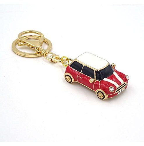 Mini estilo llavero de coche, regalo, azul/rojo, brillantes, detalle con ribete de color dorado, Red(1)