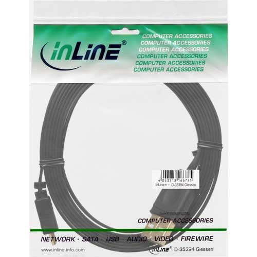 InLine 31730F USB-A Stecker an Micro-B Stecker Micro-USB 2.0 Flachkabel (3m) - 3