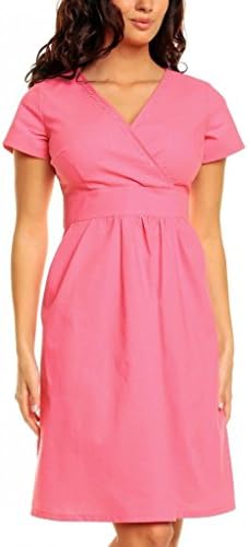 Fashion House Womens Short Wrap Style V-Neck Cotton Linen Casual Summer Tunic Dress Hot Pink Size 10
