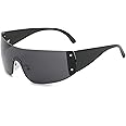 YAMEIZE Trendy Y2K Wraparound Sunglasses - for Women Men Rimless Oversized Wrap Around Cycling Eyewear UV400 Protection Personalized Sports Shade Outdoor…