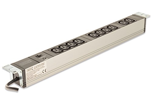DIGITUS Professional Aluminium Steckdosenleiste, 1HE, 483 mm (19″) Schrank Montage, 10A, 250VAC 50/60Hz, 10x IEC C13, Überlastschutz, 1.8 m Zuleitung IEC C14 Stecker - 4