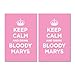 Produktbild Glänzendes Vinyl Aufkleber Pack: Keep Calm and Drink Bloody Marys Pastell Baby Pink WW2 WWII Parody Sign (2 Aufkleber, 15 x 10 cm/15 x 9,9 cm)