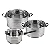 Produktbild San Ignacio Kochgeschirr-Set 5-teilig: Kasserolle Ø16 cm/1,6 Liter + 2 Töpfe Ø18/2,3 Liter und Ø20/3,3 Liter, Edelstahl, 2 Deckel aus gehärtetem Glas, Induktion