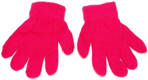 Baby toddler magic knitted gloves. Available in 6 colours; black, hot pink, navy blue, pale blue, red and winter white. (Hot Pink)