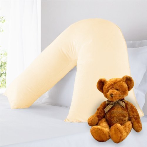 Childrens Pure 100% Cotton V Shaped Cream Pillowcase and V Shaped Hollowfibre Pillow Set