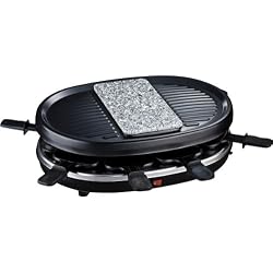 H.Koenig Appareil à raclette Multifonction 8 personnes RP80 Professionnel, Pierre Granit, Grill, Cuisine Fromage Fondue, Accessoires 8 poêlons antiadhésifs, Plaque amovible Facile à Nettoyer