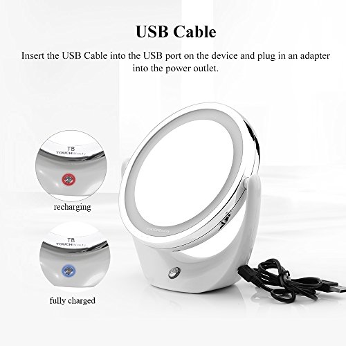 TOUCHBeauty TB-1276 Aufladbarer Kosmetikspiegel 1 X / 5 X Vergrößerung mit LED Beleuchtung Rasier- & Make Up-Spiegel Doppelseitiger 360° Drehbar - 6