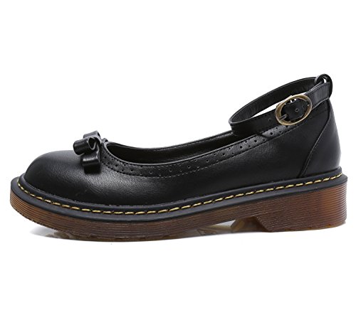 Smilun Damen Ballerina Rund Toe Knöchelriemchen Schleife - 2