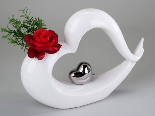 Moderne Deko Vase Blumenvase weiß/silber aus Keramik 38x21 cm