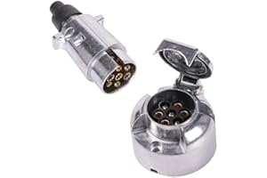 Tbkoly 242870 Trailer Accessories- 7 Pin Trailer Plug 12V Rv Sockets Towbar Towing 7Pin Metal Trailer Connectors, Silver
