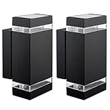 MODERNE OPTIK: 2 schwarze Aluminium Wand Aufbauleuchten für den Außenbereich IP44 in ansprechendem anthrazit-schwarzen Gehäuse mit Up & Down Light
