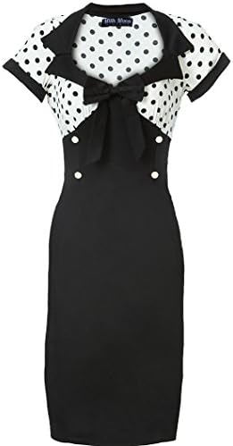 Vintage Dress 1950s 1960s Bodycon Wiggle Sleeve Black Polka Dot Size UK 8 - 24 (UK 10, White)