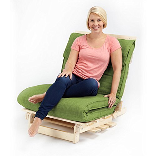 Lime Green Textured Fabric Single Complete Futon (Folding Mattress + Wood Frame)