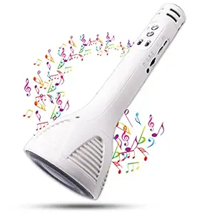 Pick Ur Needs Karaoke Mic Wireless Bluetooth Microphone Connection Player Speaker 2-in1 With Recording + USB+FM (White)