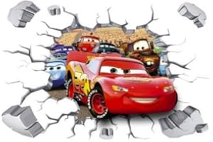 KIBI STORE Kibi 3D Adesivo da Parete Cars di Arte Auto del Fumetto PVC Parete Rotto Adesivi Muro Cars Disney Camera dei Bambini Soggiorno Camera da Letto Decorazione Casa Stickers Murali Cars Rimovibili