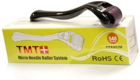 (540 Needles) TMT Black Micro Needle Roller System Titanium for Wrinkles, Scar, Acne, Cellulite Treatment (More effective than regular 192 needle derma rollers) (0.25mm)