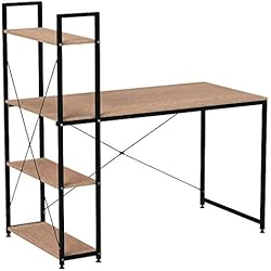 WOLTU TSB01hei Table de Bureau avec étagère de Rangement Bureau d'ordinateur Stable et Robuste env. 120x64x120 cm,Noir+Chêne Clair
