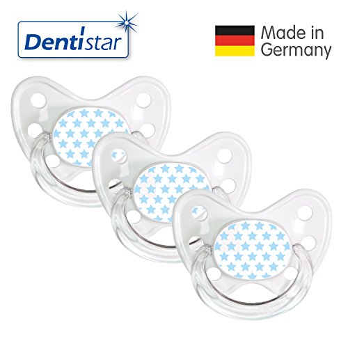Dentistar® Silikon-Schnuller - Größe 3 ab 14 Monate - Nuckel zahnfreundlich & weich für Babys ab dem ersten Backenzahn | Sterne