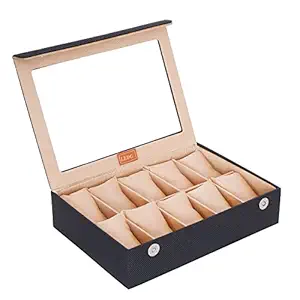 LEDO Watch Box Organizer Case for Men and Women in Black color with 10 Slots of Watches