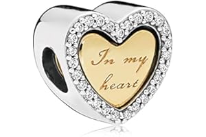 LaMenars Hand Drawn Love Heart Happy Anniversary Perles pendentif en argent sterling 925 avec Zirconioa cubique Convient à l'Europe Cadeaux pour les femmes Filles Bracelet et Collier