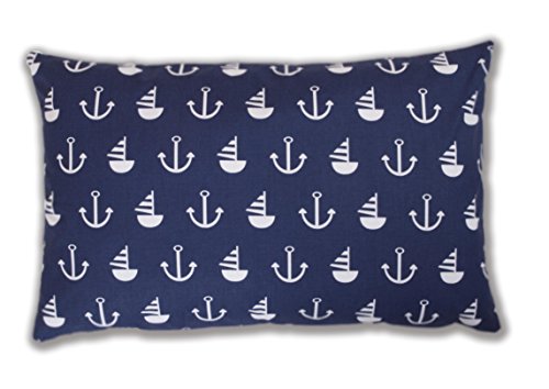 Funda de cojín decorativa de Amilian. Dimensiones: 40 x 60 cm, diseño de anclas, color azul, tamaño grande
