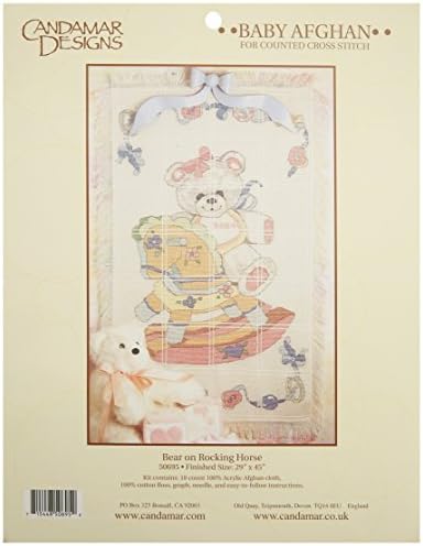 CANDAMAR DESIGNS 29 x 45-inch Baby Afghan Bear on Rocking Horse Counted Cross Stich Kit