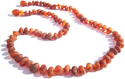 AmbersonBaltic Amber Necklace Cognac - Raw/Unpolished Stones - Genuine Natural Amber with Gift Bag and Safety Screw Clasp – 32-33 cm
