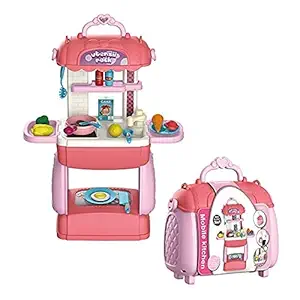 toytips 3 in 1 Portable Cooking Kitchen Play Set Pretend Play Food Party Role Toy for Boys Girls,,Kitchen Playset for Kids,Multicolor,3 Year Up,Pack of 1 Set Toy & Kitchen Accessories Set for 4 Year Old Girls (MOBILE KITCHEN) (mobile kitchen set)