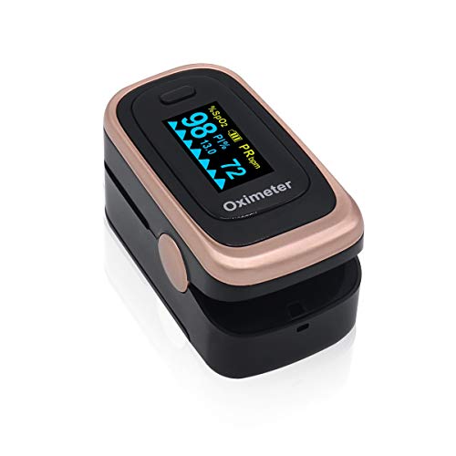 Fingertip Pulse Oximeter,Blood Oxygen Saturation Monitor With Heart Rate & Sleeping Monitoring, Pulse Rate,Blood Perfusion Index,Fit for Family Health Care,FDA/CE Approved (Rose gold black)