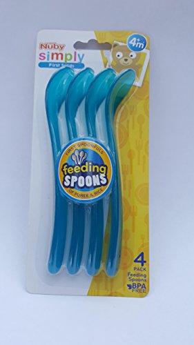 Pack of 4 Nuby 5565 Simpy First Solids Feeding, Weaning Spoons for babies from 4 months old. BPA Free. (blue)