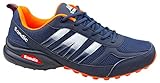 Turnschuhe gibra Herren Sportschuhe Übergröße, Sehr Leicht und Bequem, Dunkelblau/Neonorange, Gr. 47