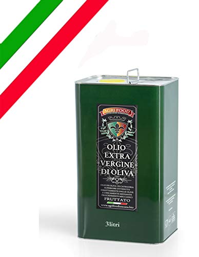 Olio Extra Vergine D'Oliva Agrifood "ORO" grezzo fruttato ITALIANO Prima Spremitura a Freddo, Ultimo RACCOLTO (3 Litri)