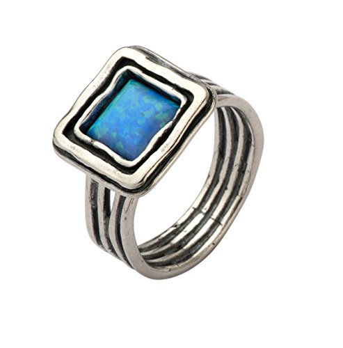 Hembra Shablool Anillo de plata de ley 925 de plata con ópalo y azul
