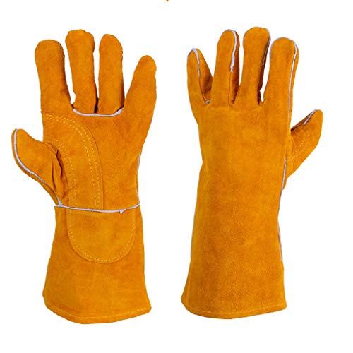 examen CCJW Gants de soudage résistant à la Chaleur et ignifuges et Gants de Foyer et Gants pour grillades et Gants pour Barbecue, Usage intensif, Jaune - Gants de Protection pour travaux de sécurité